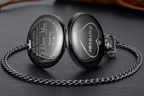 Engraved “to My Son” “I Love You” Pocket Watch with Chain